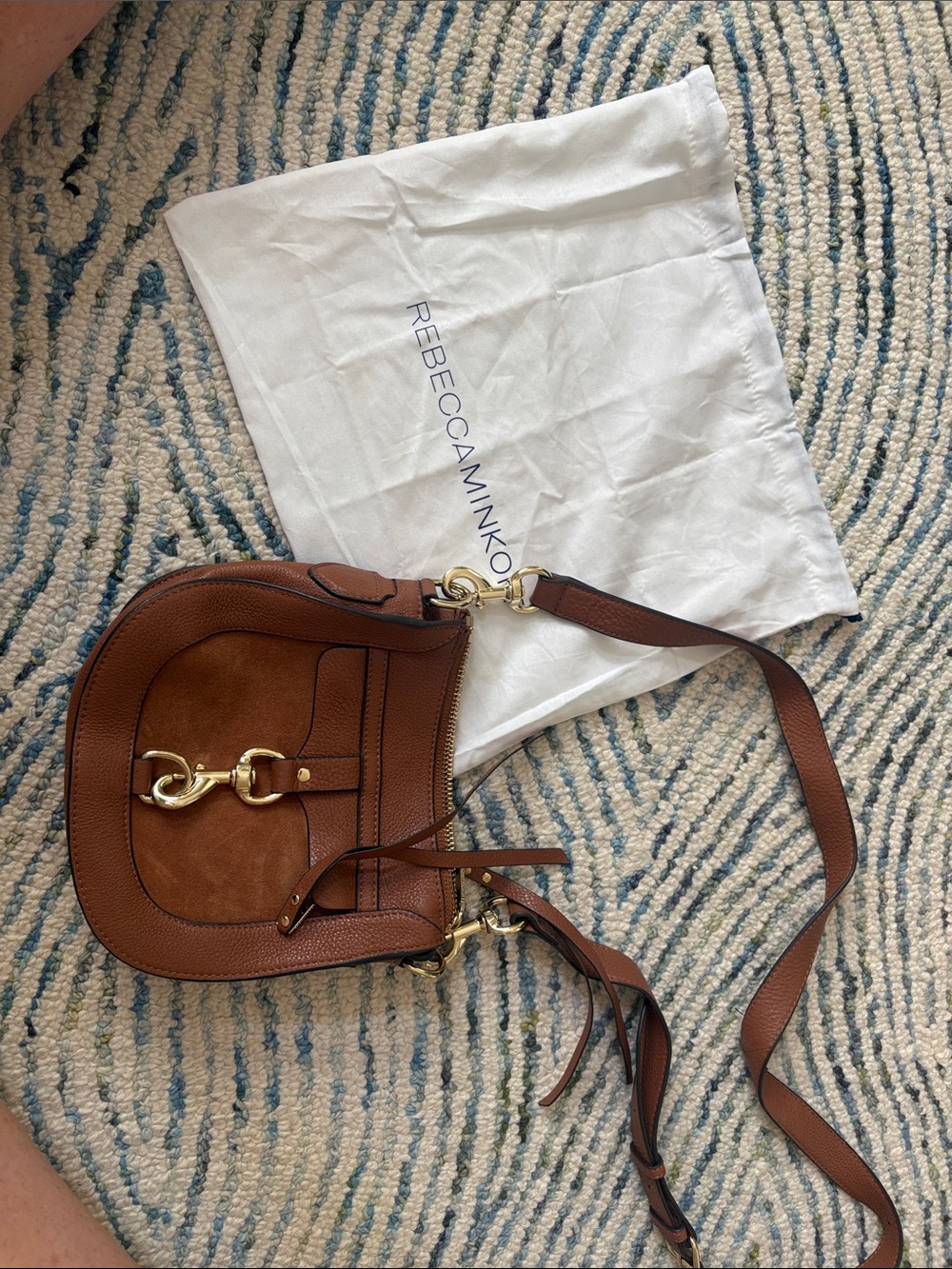 Rebecca Minkoff Tan Brown Leather & Suede Crossbody Saddle Bag